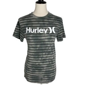 Hurley Boys Striped T Shirt Size L Army Green Black Short Sleeve Casual Top